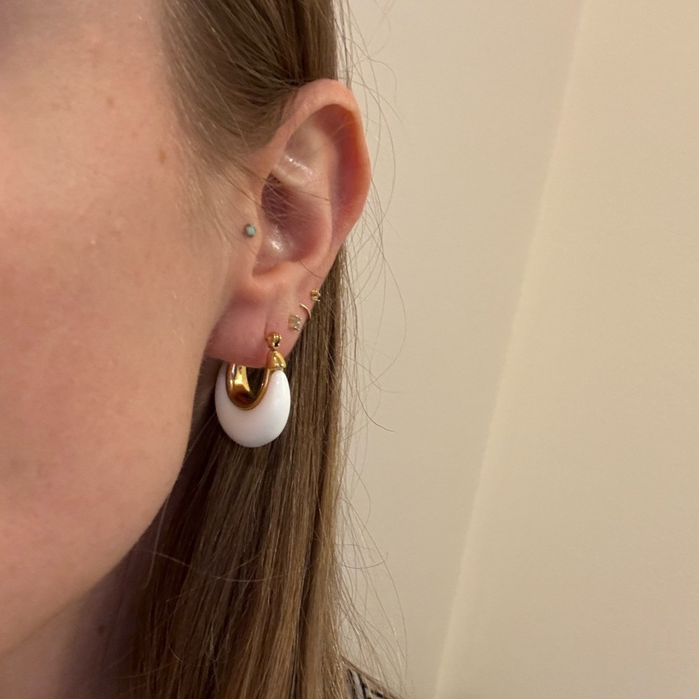 white acrylic and gold hoops hoop earrings